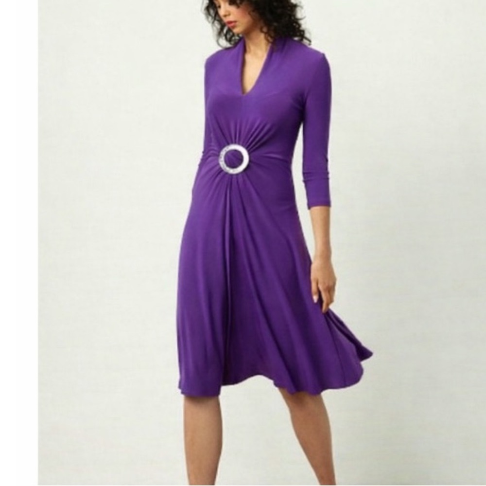 EVAN-PICONE Purple A-Line Flared Rhinestone Ring Detail Dress 4 NWOT